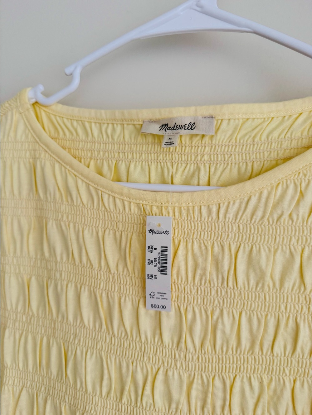 Madewell Light Yellow Smocked ,boatneck,Short Sleeve Tee - Picture 2 of 5